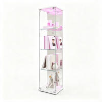 VITRINENSCHRANK Glasvitrine led Weiß mit 1 Tür und 4 Etagen, mit Schloss und Spiegeleffekt,164cm - Weiß, Glas (36.5/164/42.5cm) - BPKADHY