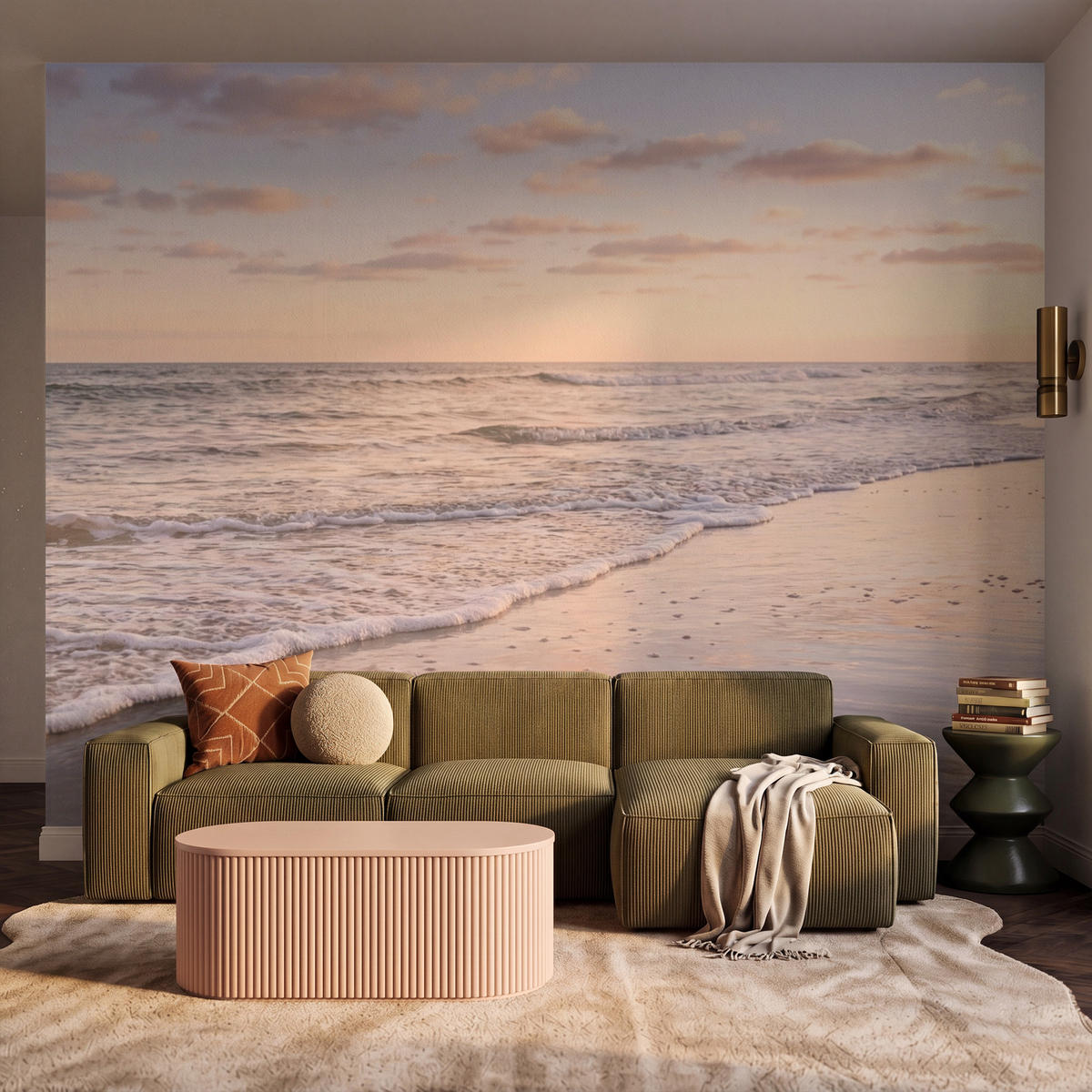 TAPETE - Strand - Brandung - Wolken - 350x280 cm - Hellrosa, Papier (350/280cm) - OnlyWow