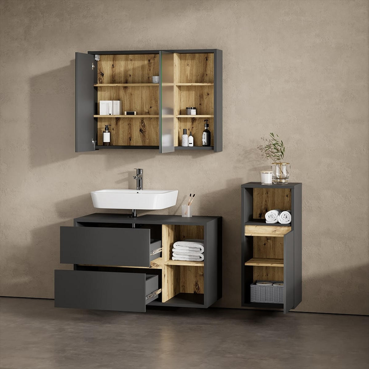 MIDISCHRANK Vomano Anthrazit 38 x 80 cm - Anthrazit, Holzwerkstoff (38/80/33cm) - Livinity®