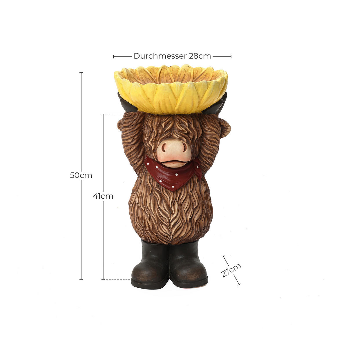 VOGELTRÄNKE Kuh mit Sonnenblume, MGO | Ø28 x H50 cm - Multicolor, Kunststoff (28/50/28cm) - Hometopia