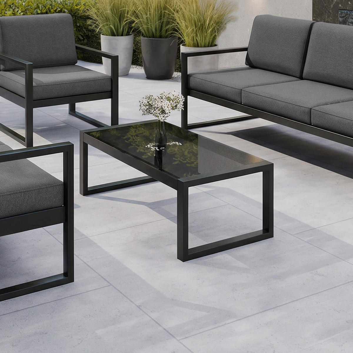 ZAHRADNÍ stůl Stella z tvrzeného skla s kovovými nohami, 110 cm, černý - černá, kov (55/110/42cm) - Beautysofa