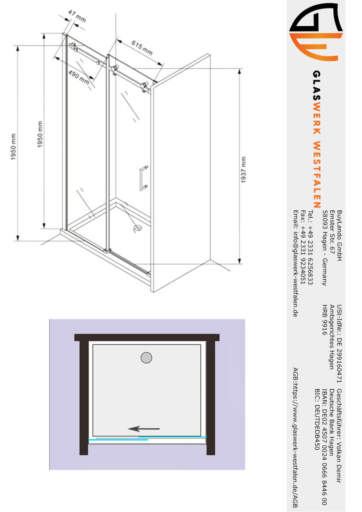 DUSCHKABINE Victoria 115x195 cm Schiebetür Gold - Goldfarben, Glas (1/115/195cm) -  Glaswerk Westfalen
