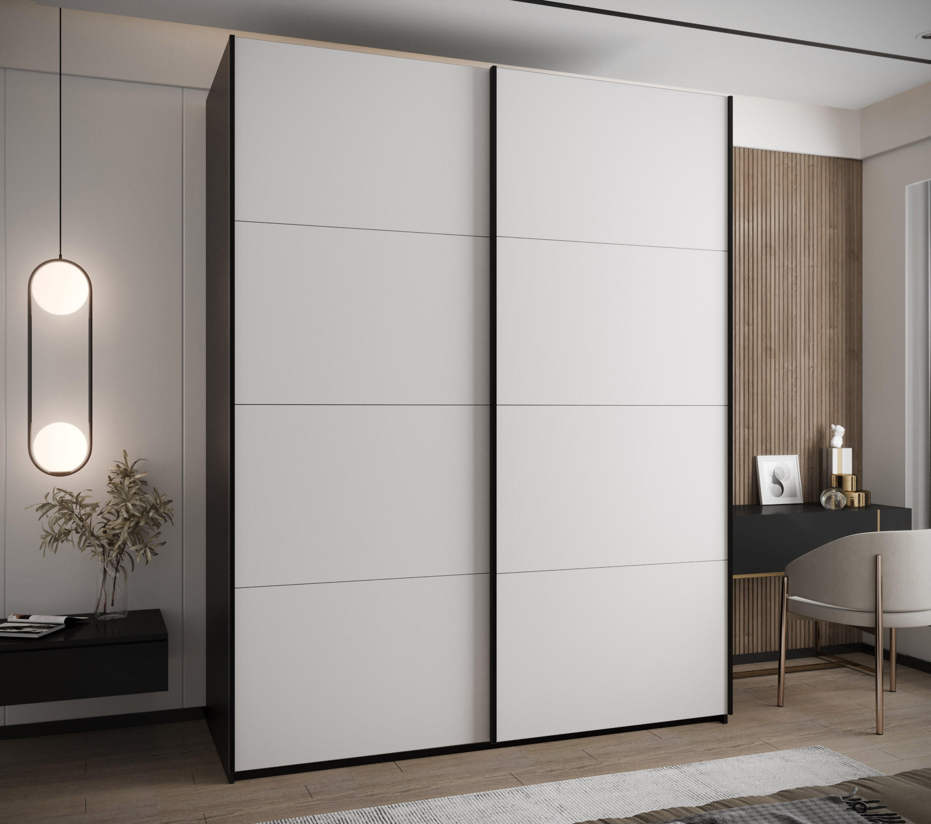 SCHWEBETÜRENSCHRANK 245,5/190/64 2-türig - Schwarz/Weiß, Holz/Metall (190/245/64cm) - Abiks Möbel