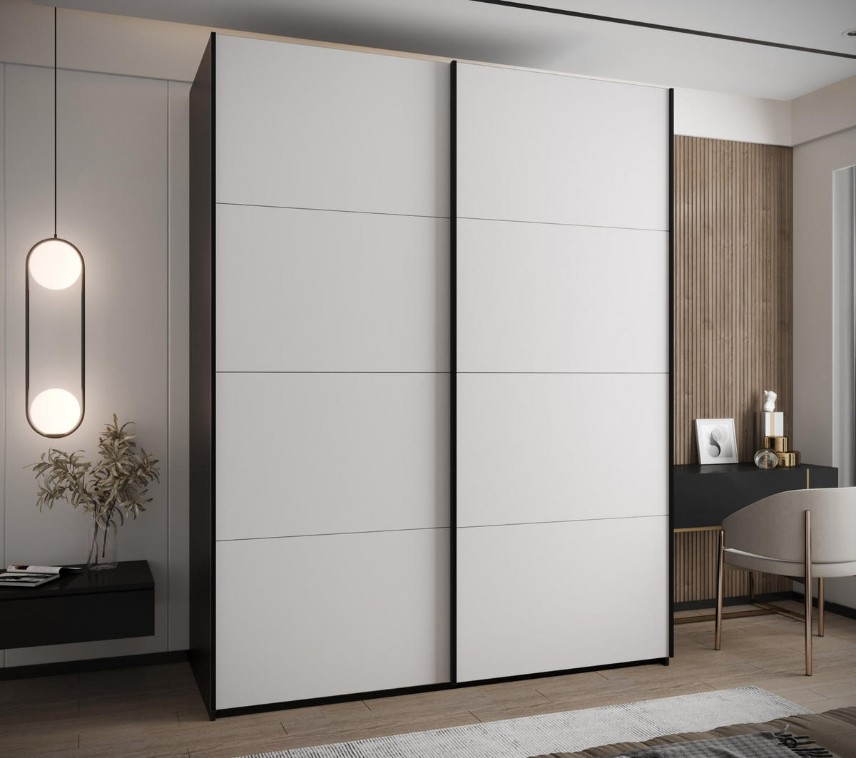 SCHWEBETÜRENSCHRANK 245,5/190/64 2-türig - Schwarz/Weiß, Holz/Metall (190/245/64cm) - Abiks Möbel