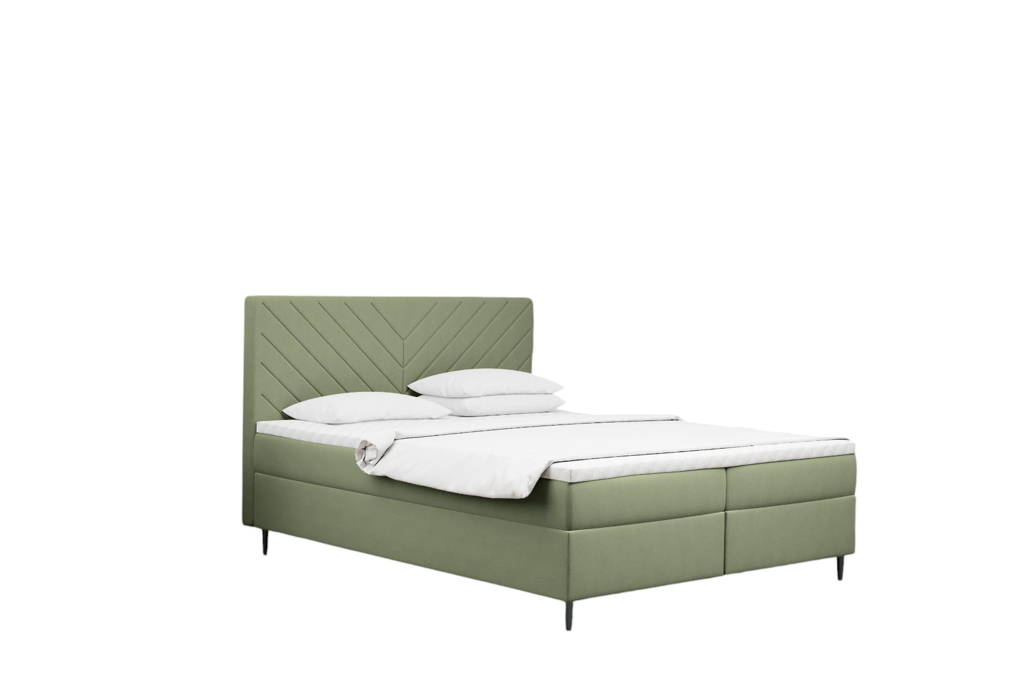 Kaiser Möbel KONTINENTÁLNÍ POSTEL s úložným prostorem, matrací a topperem RUGIA tkanina Velvet Světle zelená 160x200 cm H3-Bonell