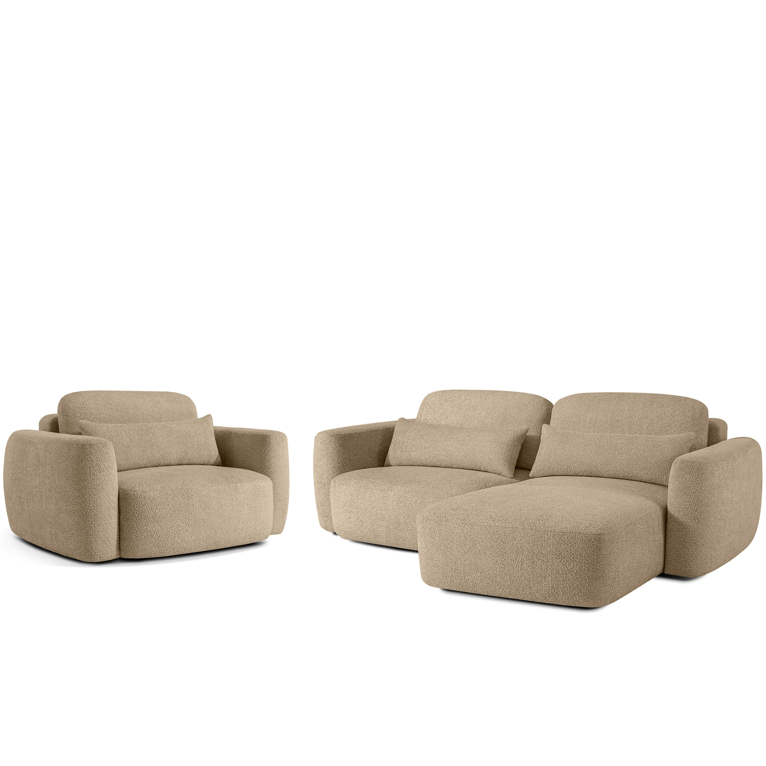 SITZGARNITUR ELOSA - Ecru, Holz/Textil (245/85/165cm) - KONSIMO®