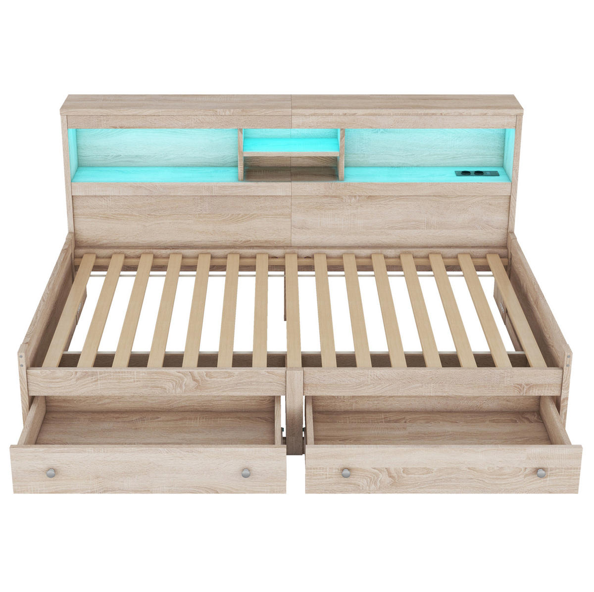 TAGESBETT 90/200 cm Natur aus Spanplatte und MDF mit LED-Ambientebeleuchtung und USB-Ladefunktion - Naturfarben, Holzwerkstoff (90/200cm) - OKMYHOME