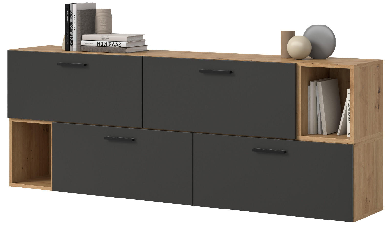 SIDEBOARD grau, Eiche Artisan 176 cm, Kommode hängend / stehend - Schwarz/Eiche Artisan, Holzwerkstoff/Kunststoff (176/65/34cm) - Inn.Furn