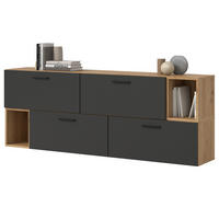 SIDEBOARD grau, Eiche Artisan 176 cm, Kommode hängend / stehend - Schwarz/Eiche Artisan, Holzwerkstoff/Kunststoff (176/65/34cm) - Inn.Furn
