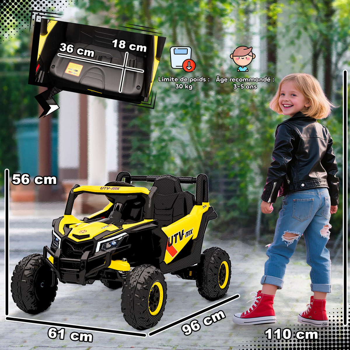 ELEKTRO-KINDERAUTO DE-13085 2 Motoren Gelb - Gelb, Kunststoff (96/61/56cm) - ComfortXL