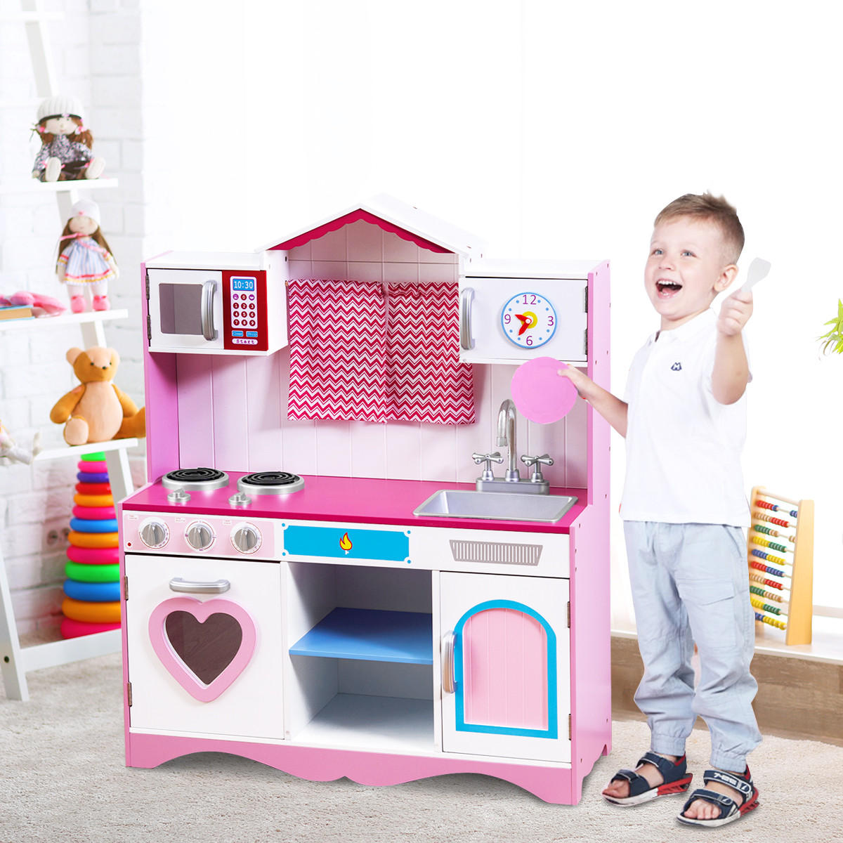KINDERKÜCHE Holz Pink - Pink, Holz (30/101/82cm) - COSTWAY