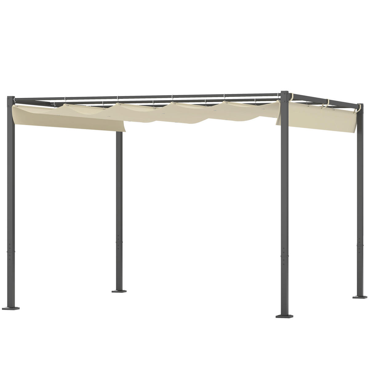 3 x 3 m Garten-Pergola mit einziehbarem Dach, Pavillon, Baldachin für Schatten, UPF30+, Beige - Beige, Metall (298/221/297cm)