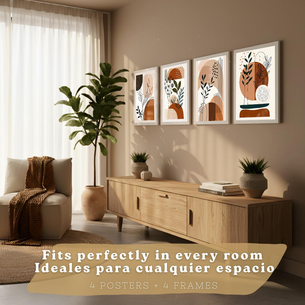 PLAKAT Sada 4 Abstraktní poušť A4 Bílý rám - bílá, papír (29.7/1/21cm) - Nacnic