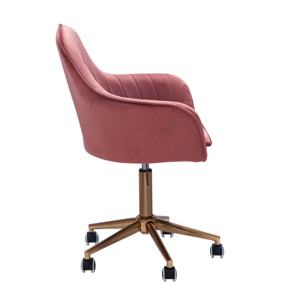 SCHALENSTUHL Samt mit Metallfußkreuz und 360° Drehfunktion SANDRA, Rosa 54x52x105 cm - Pink/Goldfarben, Textil/Metall (54/105/52cm) - KADIMA DESIGN