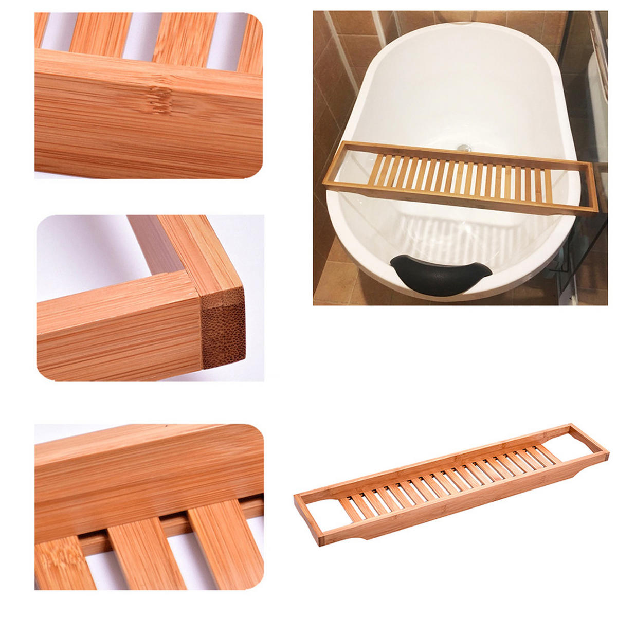 BADEWANNENABLAGE aus Bambus in natürliche Farbe Keine Montage erforderlich Ergonomisches Design 70 x 14,6 x 4,5 cm - Naturfarben, Holz (70/4.6/14.6cm) - Livingandhome