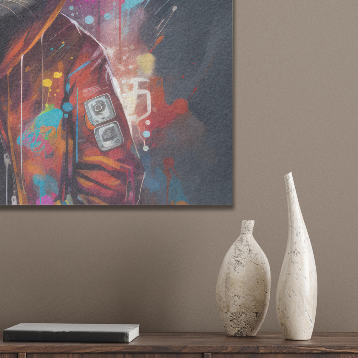 AKUSTIKBILD Panda - Jacke - Graffiti - Orange Wanddeko 70x50 cm - Orange, Kunststoff (70/50/0.9cm) - MuchoWow