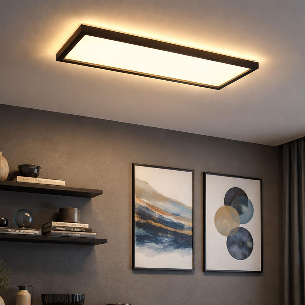 LED DECKENPANEL Backlight Schwarz eckig - Schwarz, Kunststoff (58.2/20.2/4.1cm) - Briloner