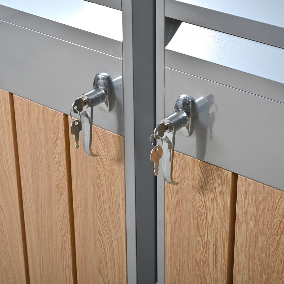 MÜLLTONNENBOX aus Stahl in Grau Holzoptik mit Pflanzfläche & abschließbar - Grau, Metall (132/124.5/80cm) - Modfu