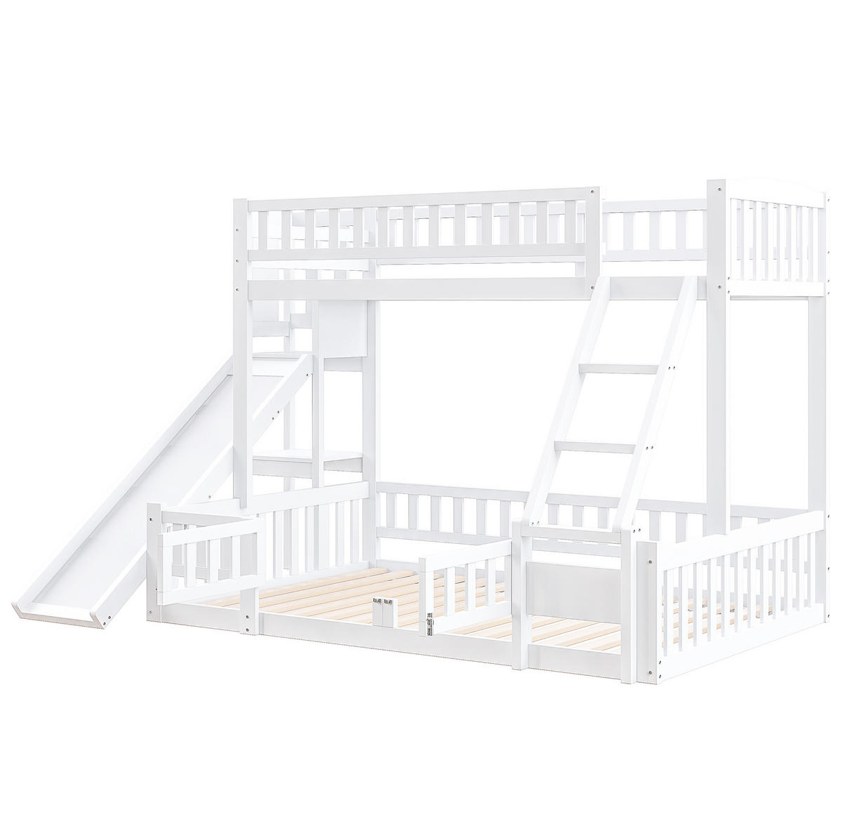 ETAGENBETT 90/200 cm und 140/200 cm mit Rutsche, Leiter und Regalen aus Kiefer und MDF, Weiß - Weiß, Holzwerkstoff (140/200cm) - Redom