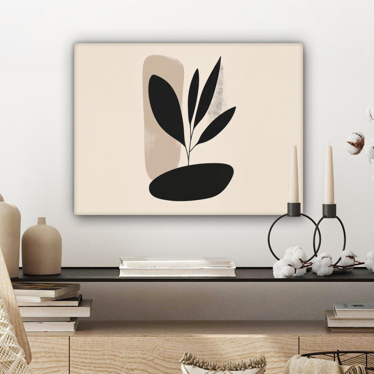 LEINWANDBILD Pflanze - Beige - Japanisch 40x30 cm - Schwarz, Textil (40/30cm) - MuchoWow