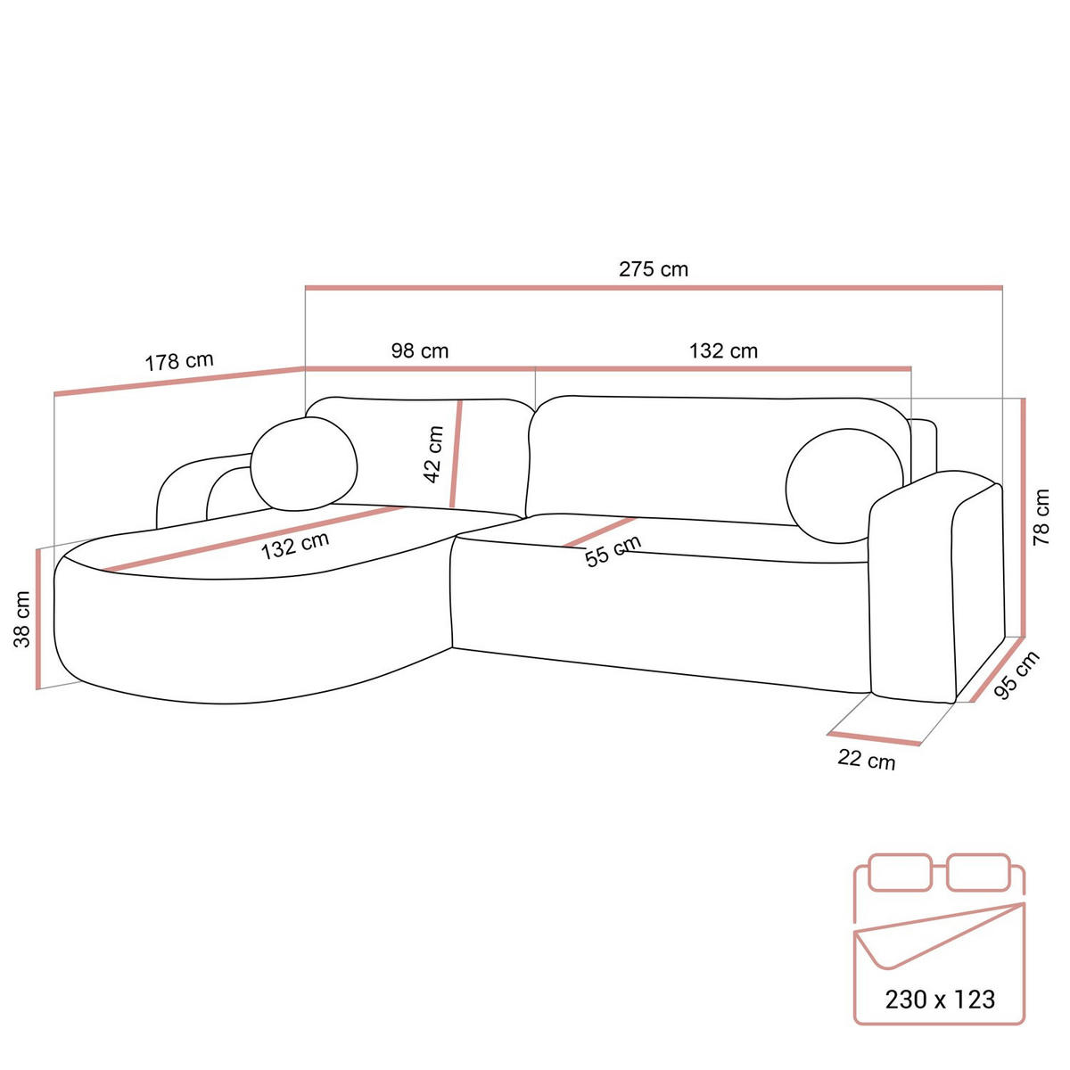 Ecksofa VENUS mit Schlaffunktion und Bettkasten, Poso 06 - Dunkelbraun, Textil (275/178cm) - Lookway