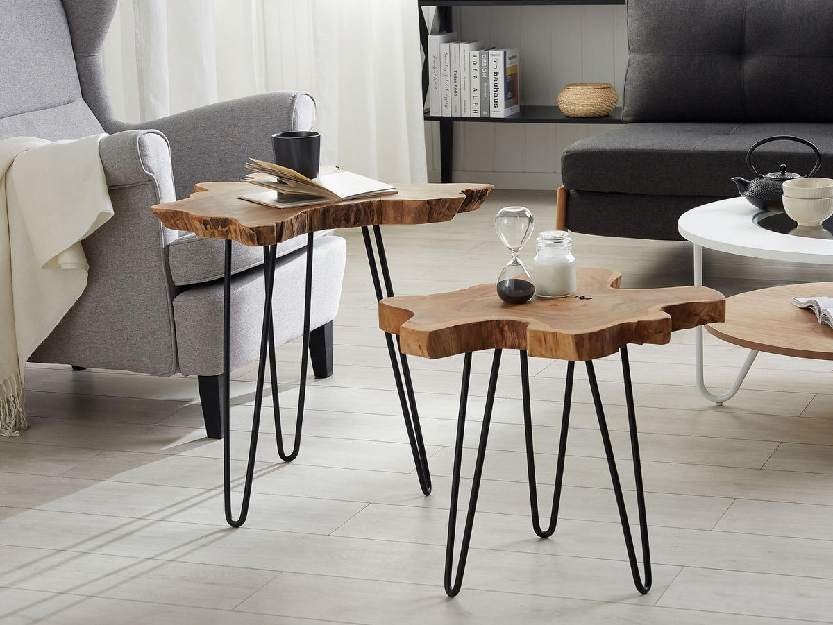 BEISTELLTISCH 2er-Set Unregelmässig Holz, Schwarz Camrose - Dunkelbraun, Holz (60/60cm) - Beliani