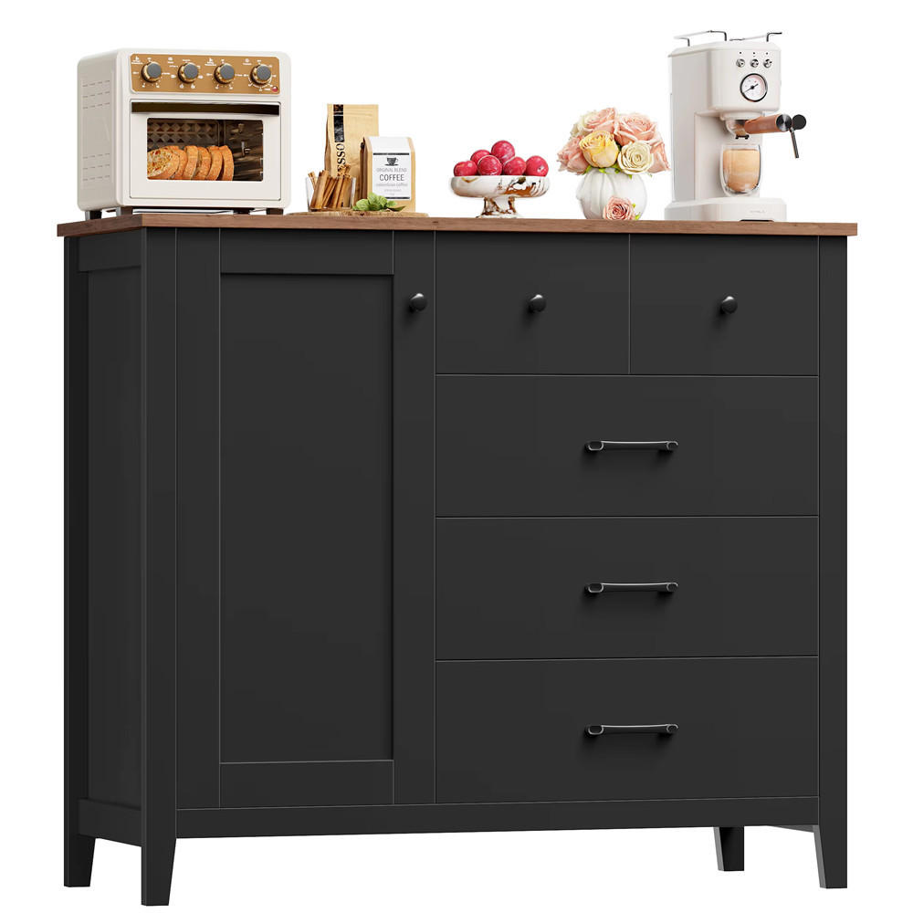SIDEBOARD 100x94x40 cm Küchenschrank 5 Schubladen Schwarz - Schwarz, Holz (100/94/40cm) - Kaket