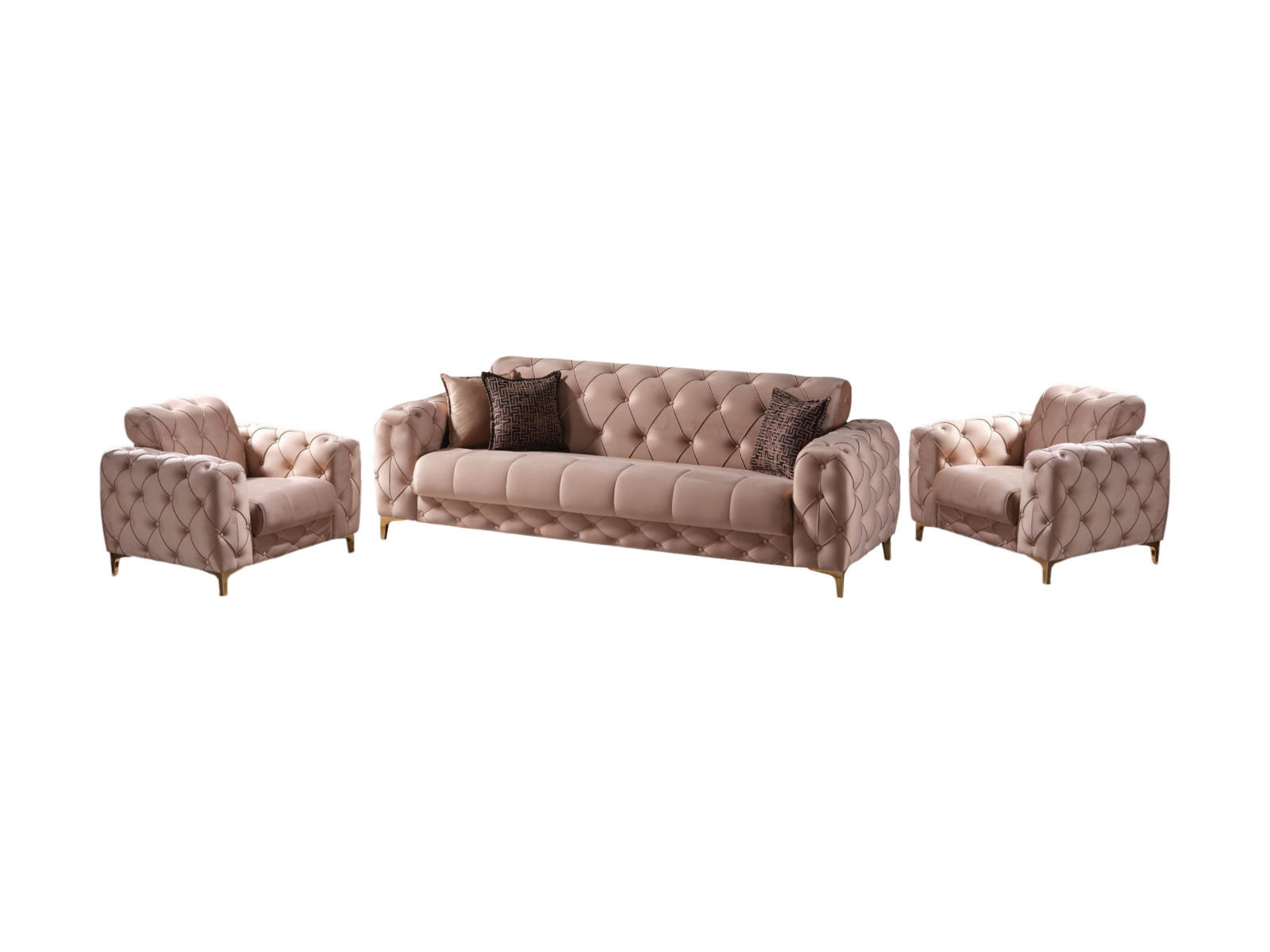 SITZGARNITUR Acelya, Beige Stellvariante 3+1+1 - Beige, Holzwerkstoff/Kunststoff (245/80/100cm)