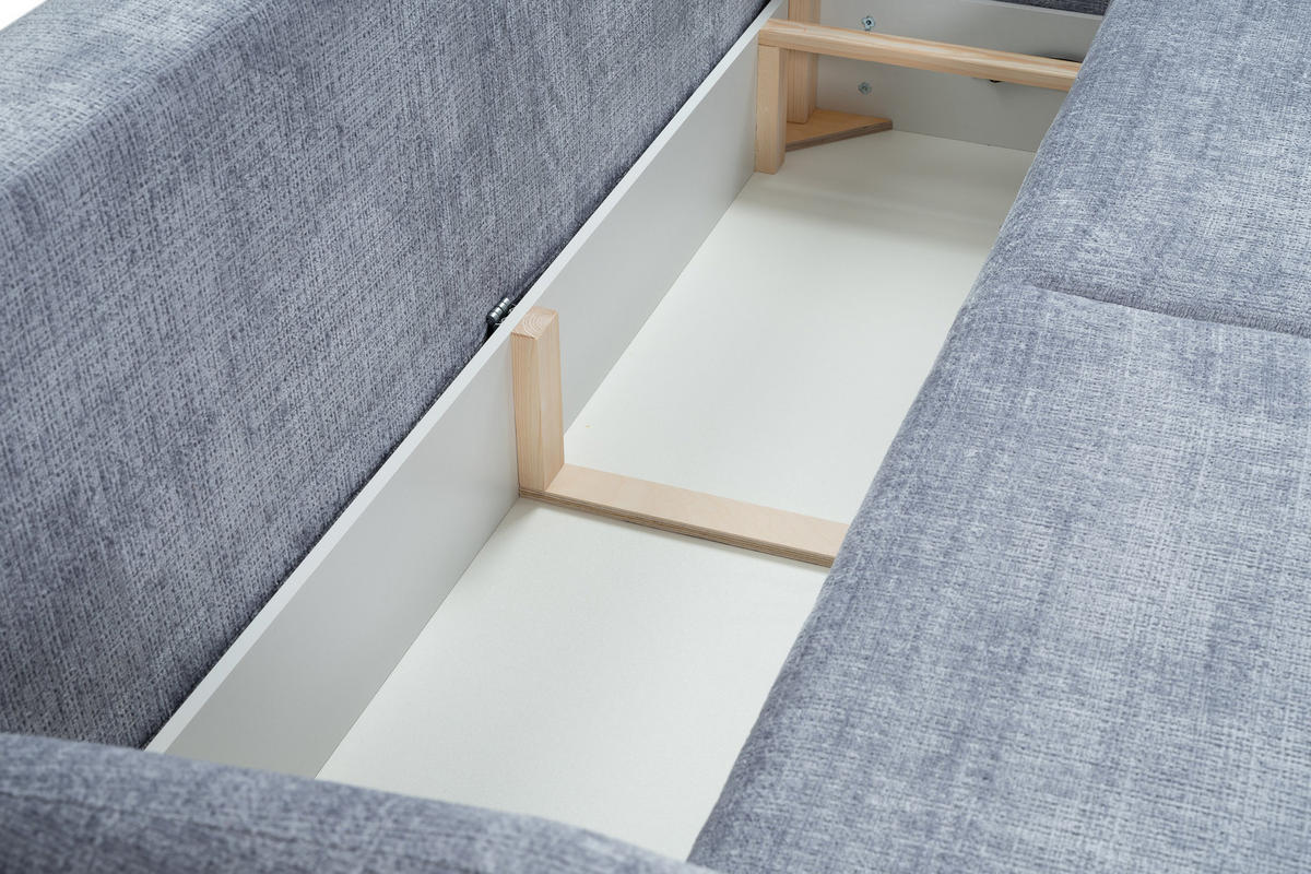 BETTSOFA CIMA Blau Chenille-Stoff mit Schlaffunktion - Blau, Holz (234/86/111cm) - MASSENO