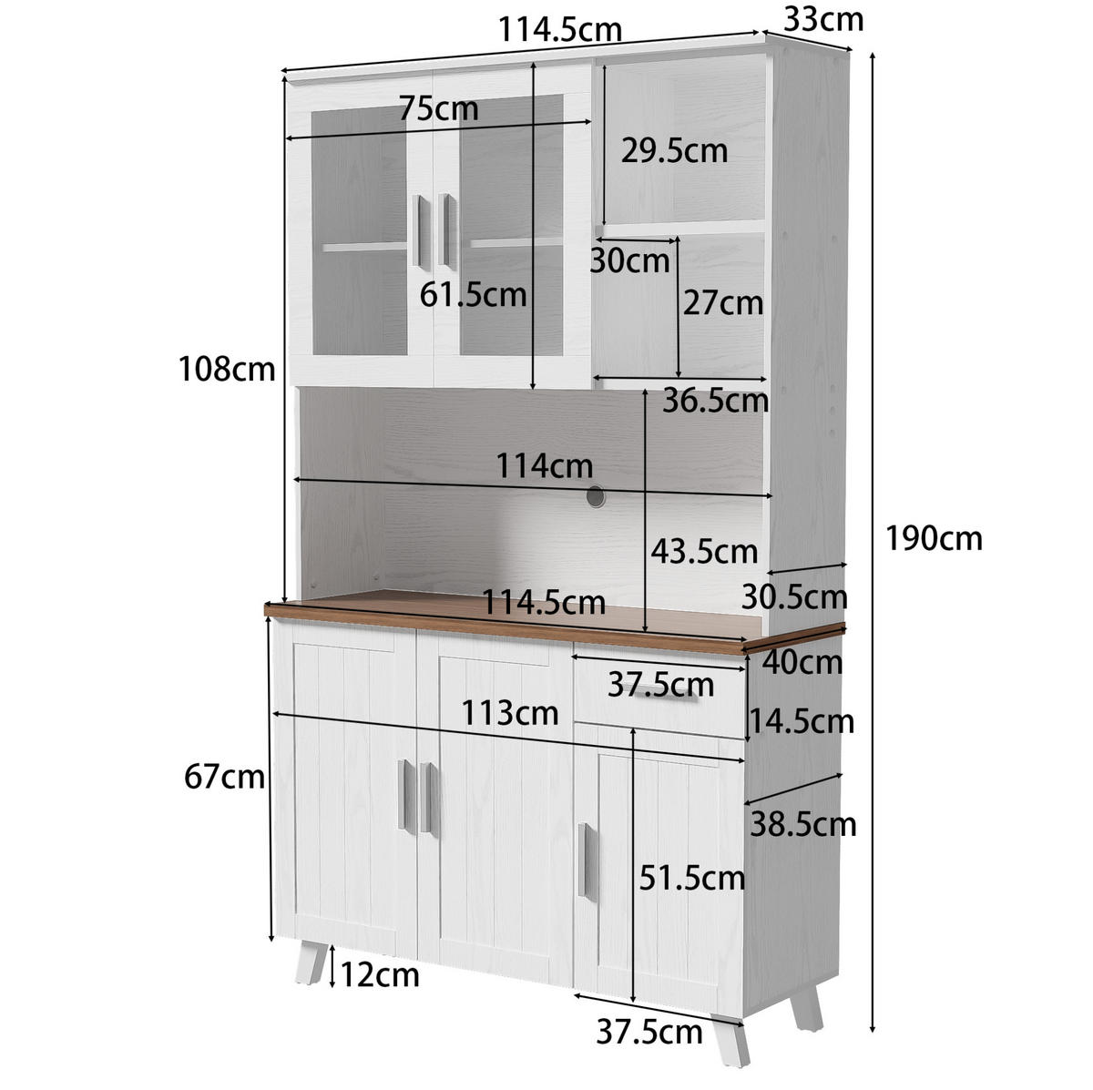 ANRICHTE Hochschrank 114/40/190 cm aus Spanplatte mit 5 Türen und Dämpfungsscharnieren Weiß/Braun - Braun, Holzwerkstoff (114/190/40cm) - Modenvie