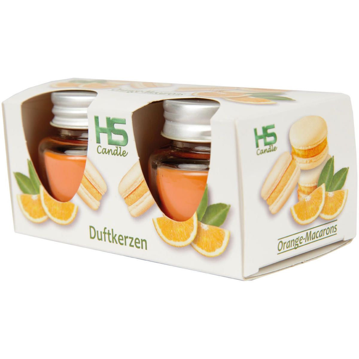 DUFTKERZE "Macaron Orange" im Glas mit Deckel, 2er Pack mit je ca. 7 Std. Brenndauer, Ø6cm , Raumduft als Geschenk und Dekoration - Orange, Glas (6/5cm) - HS Candle