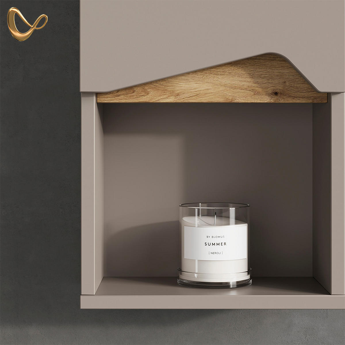 BADSCHRANK Timavo Greige 30 x 67 cm mit Tür und offenem Fach - Greige, Holzwerkstoff (30/67/17cm) - Livinity®