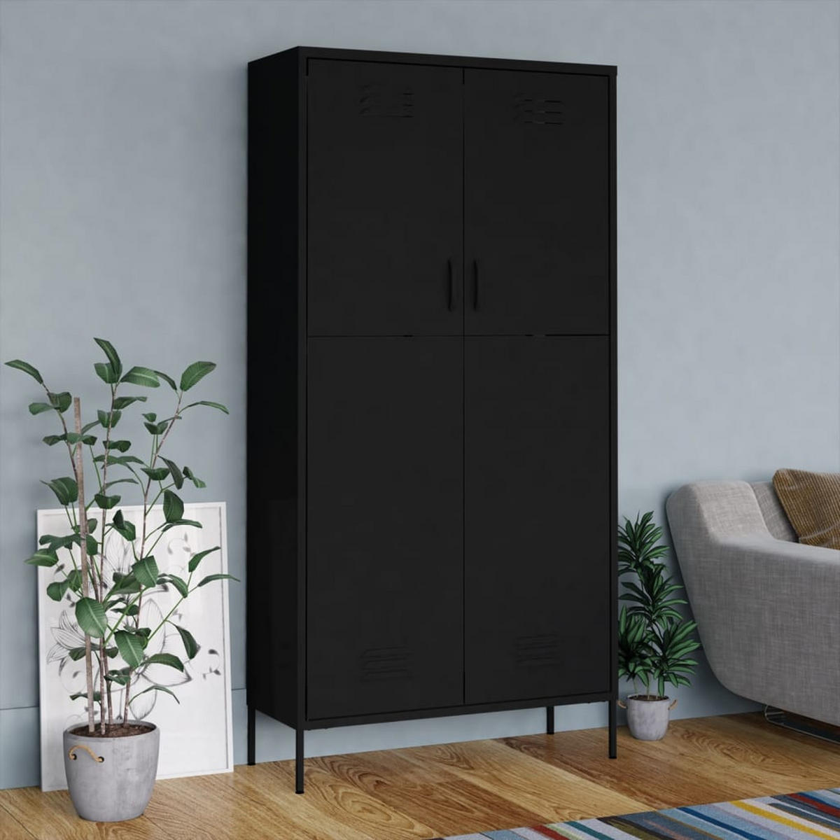 KLEIDERSCHRANK 2-Türig mit 4 verstellbaren Fächern 90/50/180 cm aus Stahl Schwarz - Schwarz, Metall (90/180/50cm) - vidaXL