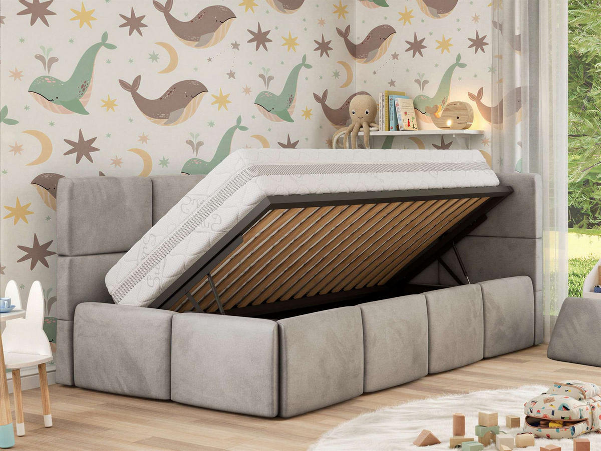 DĚTSKÁ POSTEL ARVO ALTA 90/200 - Světle šedá Samet - Pravá - světle šedá, textil (90/200cm) - MKS