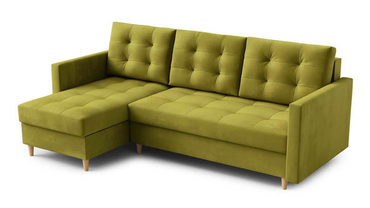 ECKSOFA DIVO Kronos L-förm, Schlaffunktion, elegantes Design, hochwertige Materialien, lose Rückenkissen, freistehend, LINKS 144x224x95 cm Yellow - Gelb, Holz/Textil (144/224cm) - DomoHome