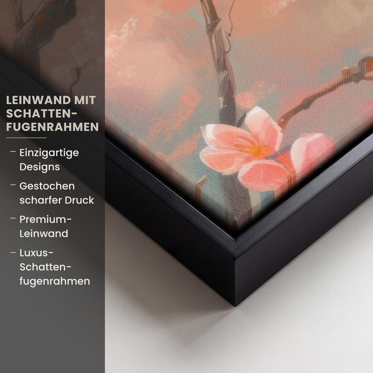 LEINWAND Bilder mit Rahmen - Rotkehlchen - Zierpflanze - Blütenzweig - 70x100 - Hellrosa, Textil (70/100cm) - MuchoWow