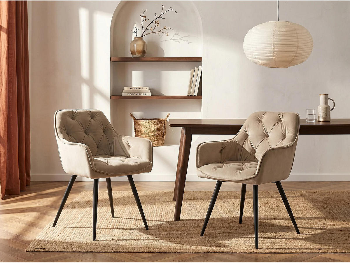STUHL - 56 cm x 64 cm - Samt - Beige - MOBELIA - Beige, Textil (56/86/64cm) - Vente-Unique