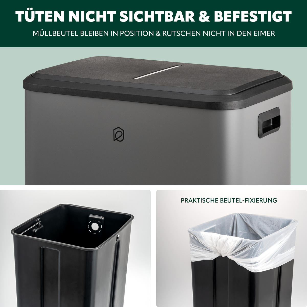 ABFALLEIMER 30 Liter, grau - Grau, Metall (42.5/50/33.5cm) - eluno