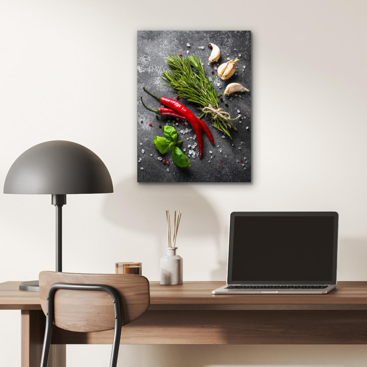 KOVOVÝ OBRAZ Korenie - bylinky - korenie - betón 30x40 cm - tmavosivá, kov (30/40cm) - MuchoWow