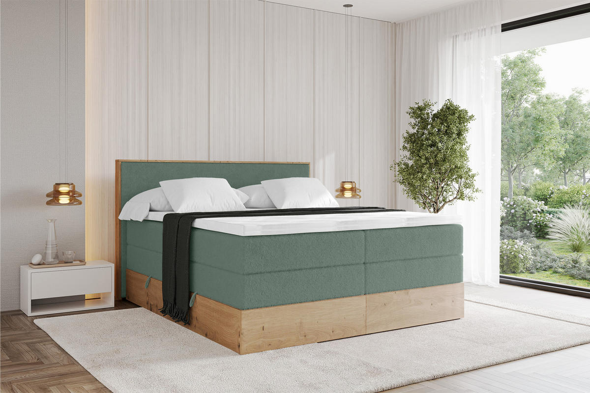BOXSPRINGBETT LOLLI9 -KING 180x200 - H3/H4 Grün - Grün, Holzwerkstoff (180/200cm) - ALTDECOR