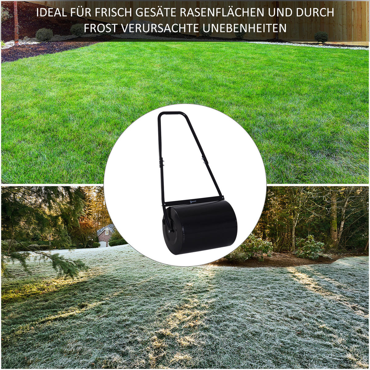 RASENWALZE mit U-Griff, Gartenwalze, Gartenrolle, 40 cm Durchmesser, Metall, Schwarz - Multicolor, Metall (40/123/57cm) - Outsunny