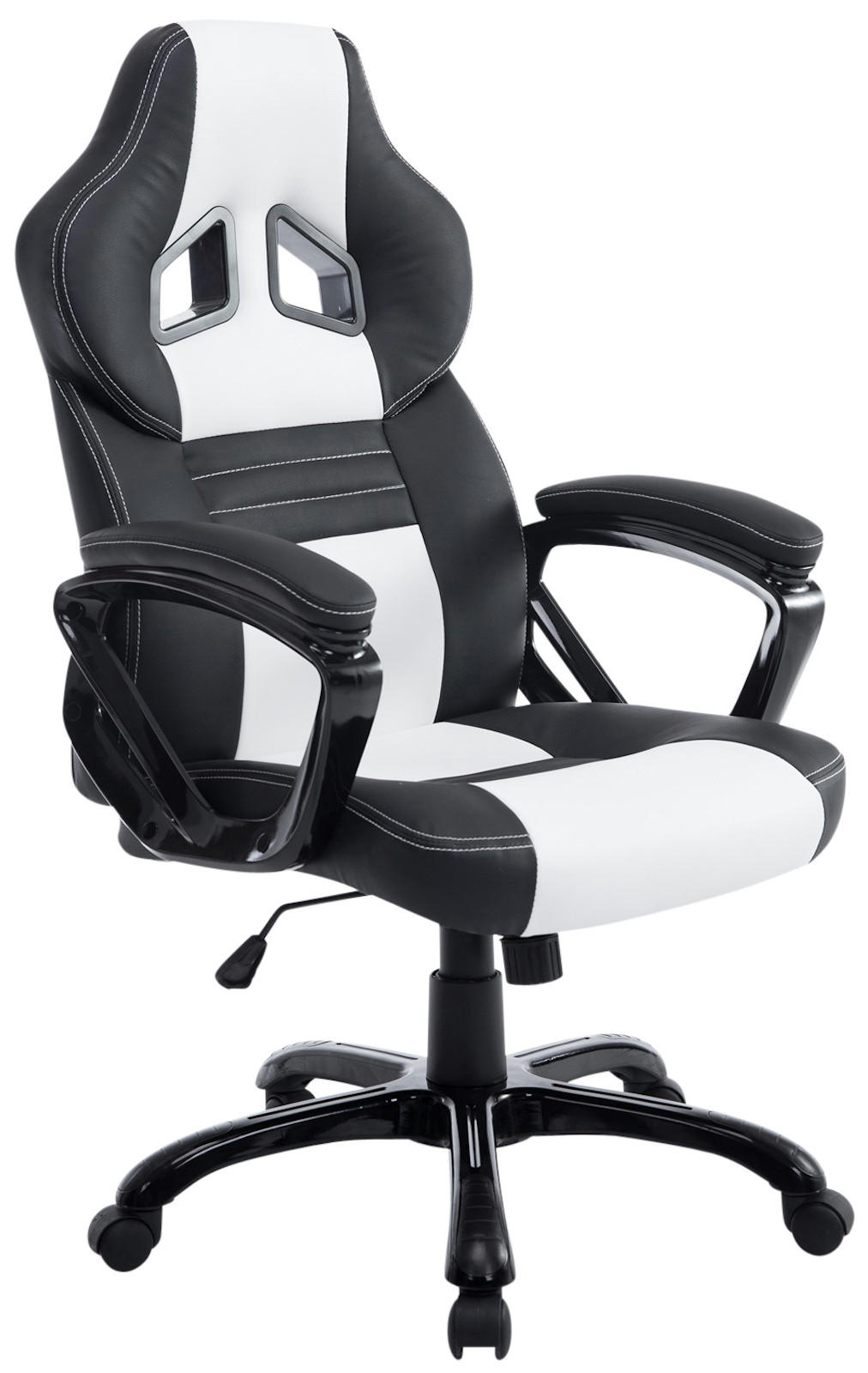 CHEFSESSEL Lederlook schwarz/weiß - Schwarz/Weiß, Kunststoff/Textil (65/114/70cm) - CLP
