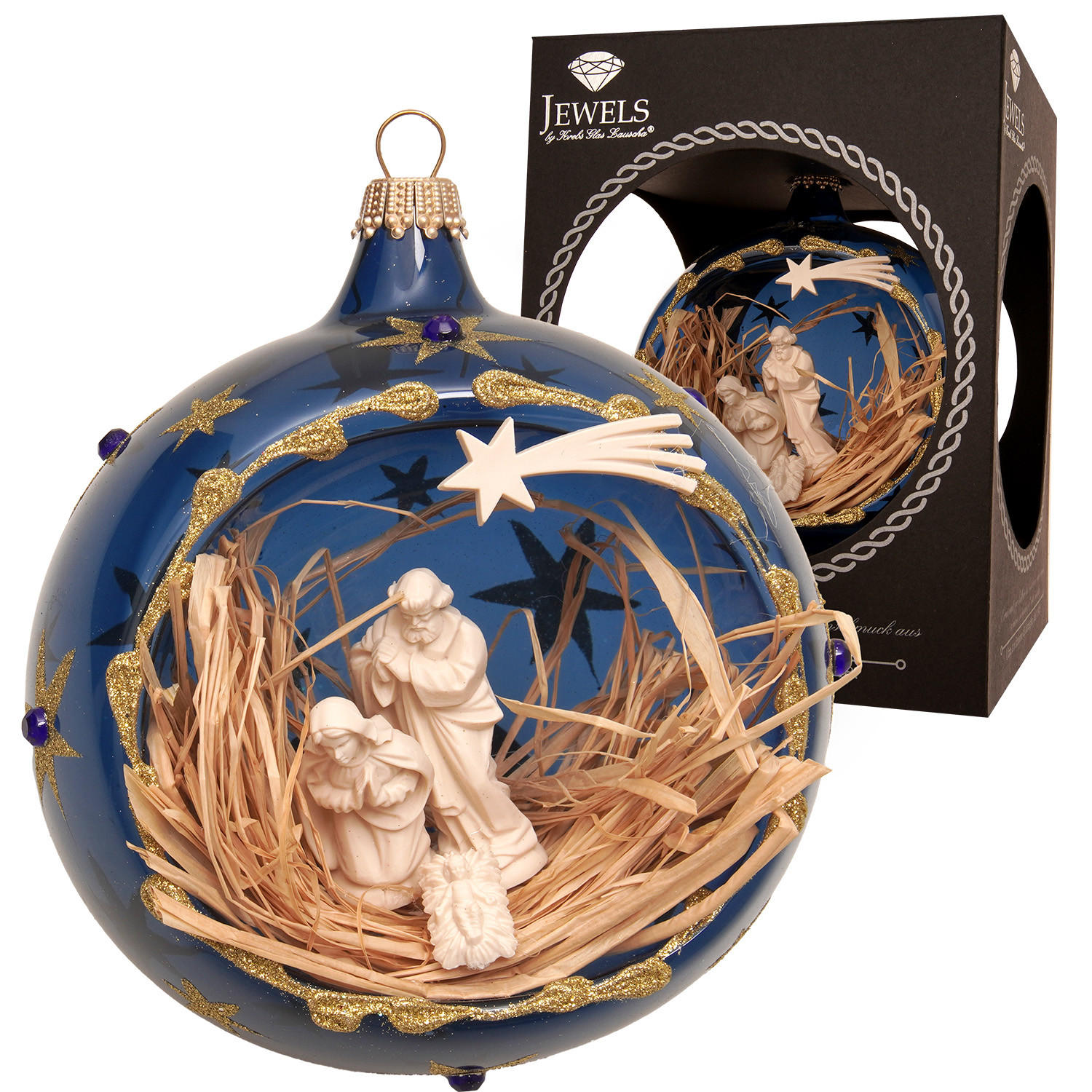 CHRISTBAUMKUGEL Krippenszene Blau 10cm (Glas / 1 Stk.) - Blau, Glas (10/10/10cm) - Krebs Glas Lauscha