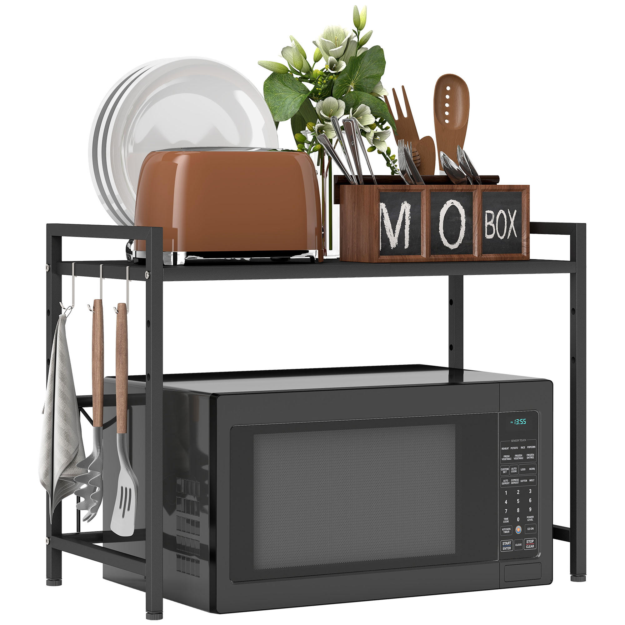 MIKROWELLENREGAL, Schwarz - Schwarz, Metall (32/47.5/64cm) - HOMCOM