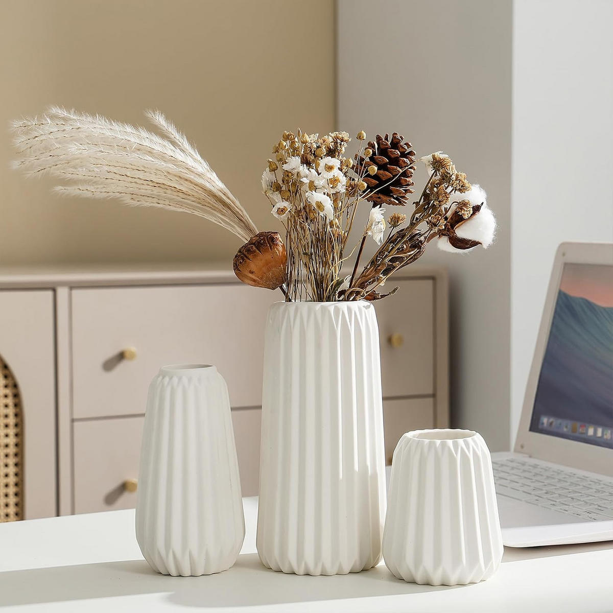 VASE 20 cm Keramik - Weiß, Keramik (20cm) - LIBRATON