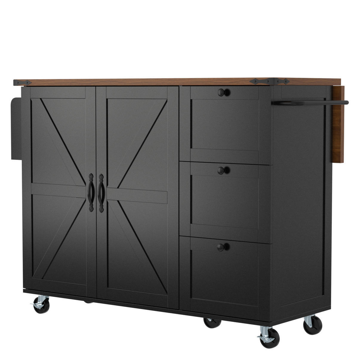 KÜCHENINSEL 140/45/92,5 cm aus MDF mit ausziehbarer Arbeitsplatte Schwarz - Schwarz, Holzwerkstoff (140/92.5/45cm) - Modenvie