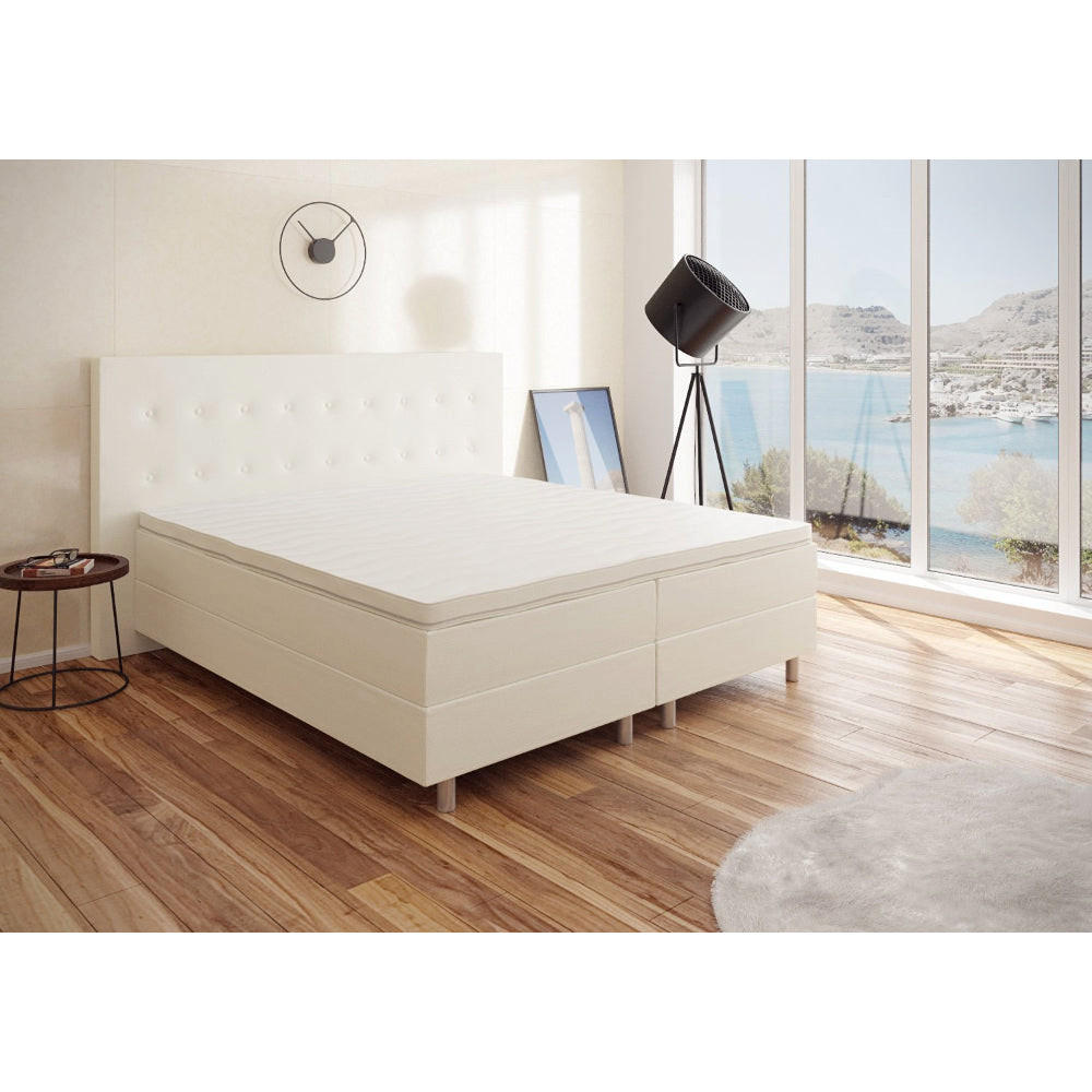 BOXBETT RIO Barcelona 5-Zonen mit Visco Topper H3 First Class Bett in verschiedenen Farben und Größen - Creme, Holz/Holzwerkstoff (140/200cm) - Best For Home