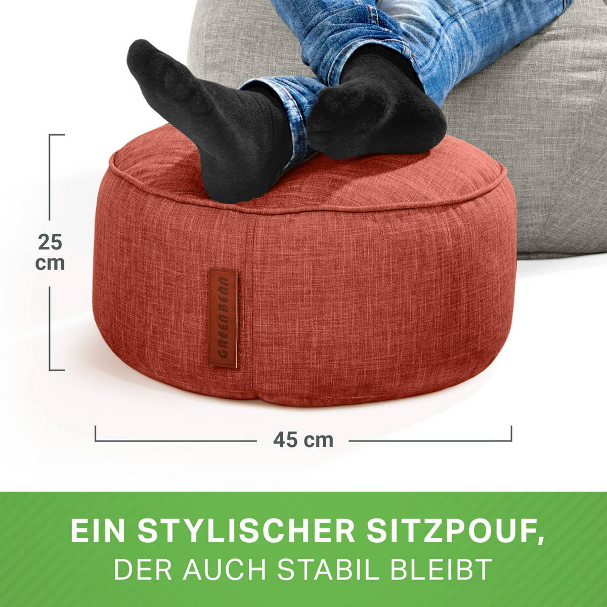 SITZSACK-HOCKER "Home Linen" 45x25cm - Rot, Textil (45/25/45cm) - Green Bean