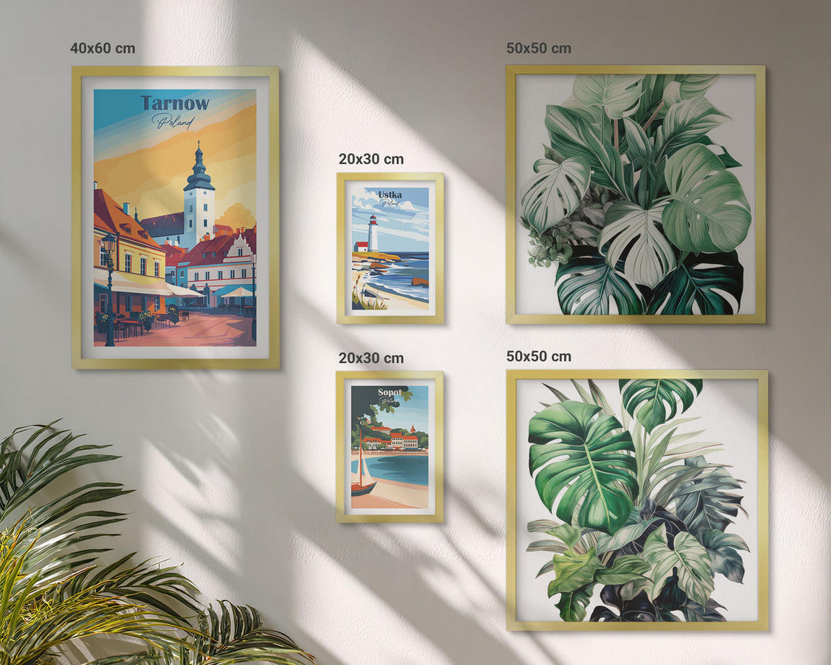BILDER SET 5er Set - 50x50 cm & 20x30 cm & 40x60 cm Goldrahmen - Stadt- und Naturlandschaften - Goldfarben, Kunststoff (40/60cm) - TULUP