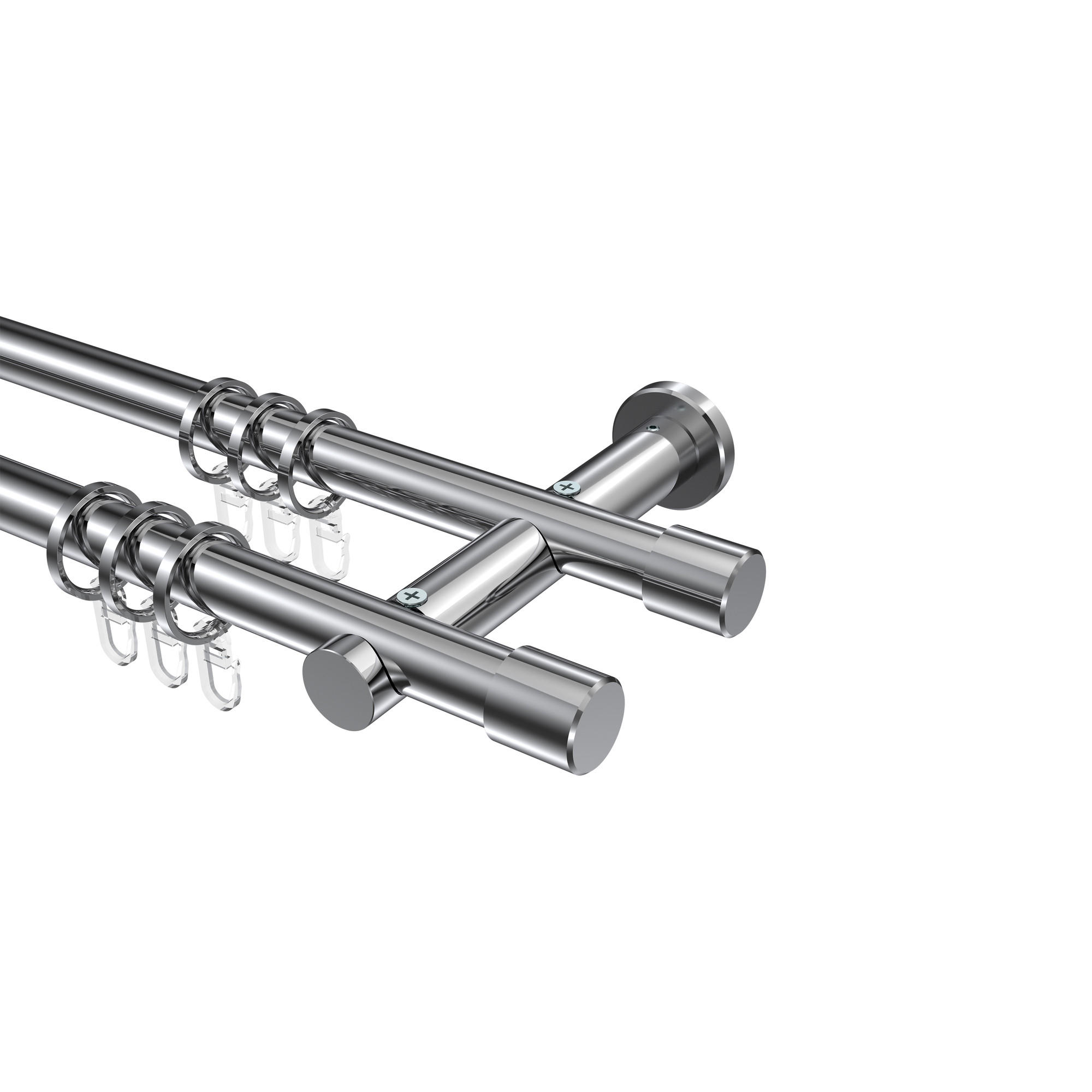 GARDINENSTANGEN-SET Platon Santo 360 cm (geteilt in 2 x 180 cm), 2-läufig, 20 mm Ø Chrom - Chromfarben, Metall (360cm) - INTERDECO
